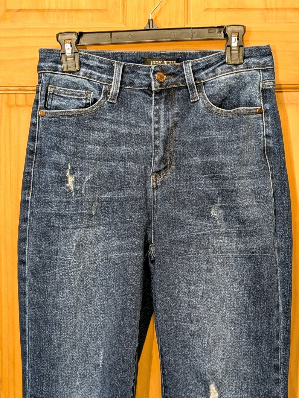 Judy Blue High Waist Dad Jeans Dark Wash Relaxed Distressed Straight 7/28 Denim - Picture 2 of 13